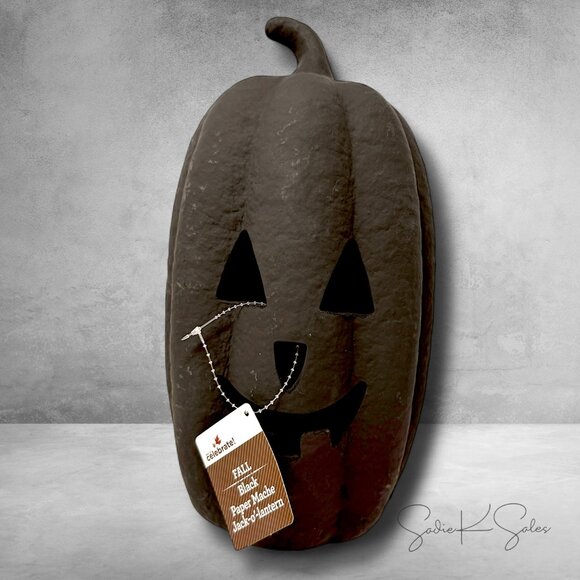 12" Paper Mache Jack-o’-Lantern Pumpkin Decor, Black – Halloween 2025 Walmart - Picture 7 of 8